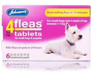 Johnson's 4 Flöhe Tabletten, kleine Hunde oder Welpen, 6er Pack - Bild 1 von 3