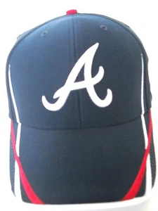 ATLANTA BRAVES ADULT ADJUSTABLE BLUE CAP HAT WITH LOGO A AND STRIPES ON BILL - Picture 1 of 2