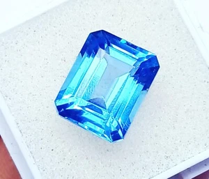 Natural London Blue Topaz Emerald Cut 8+ Ct Loose Gemstone Certified H576 - Picture 1 of 10