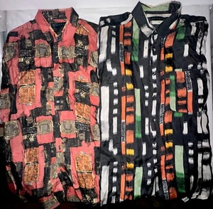 Lot: Santana Silk Geometric Shirts Men's size LARGE (2 in total) Cool Colorful - Picture 1 of 23