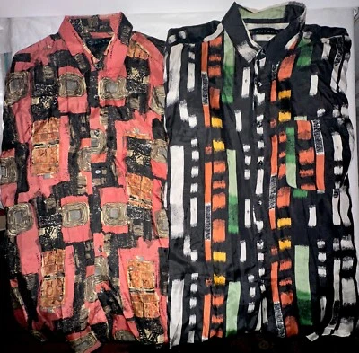 Lot: Santana Silk Geometric Shirts Men's size LARGE (2 in total) Cool Colorful - Image 1 of 4