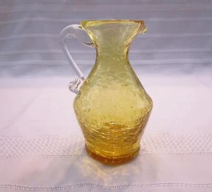 Vintage Amber Crackle Glass Miniature Pitcher - Bud Vase Art Glass Collectible - Picture 1 of 10