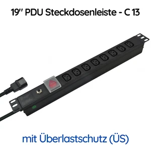 19" Steckdosenleiste Kaltgeräte Netzwerk 8-fach C13 2,0m mit Schalter Schwarz - Bild 1 von 3