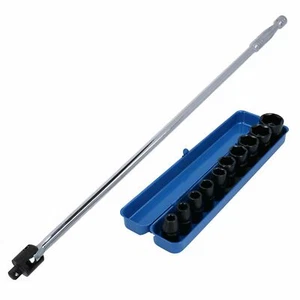 Barra de alimentación de interruptor de accionamiento de 1/2" 30” + 10 piezas enchufes poco profundos de impacto 9 mm - 27 mm - Imagen 1 de 6