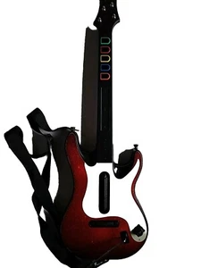 Guitar Hero Wireless Red Guitar w Strap PS3 PS2 PlayStation Controller No Connec - Picture 1 of 5