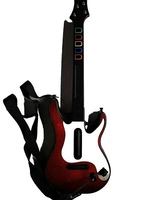 Guitar Hero Wireless Red Guitar w Strap PS3 PS2 PlayStation Controller No Connec - Image 1 of 4