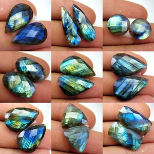 9Pair 181Ct Natural Labradorite Faceted Gemstone Pair Lot 26x9 14x14mm #13084 - Picture 1 of 5