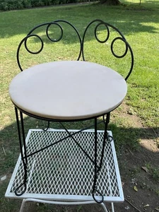 Vintage Pink Seat Black Twisted Metal Wood Vanity Chair Stool Hollywood Regency - Picture 1 of 8