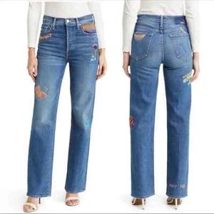 Mother Rambler Sneak Straight Leg Embroidered Running Scissors Jeans NEW Size 23 - Picture 1 of 16