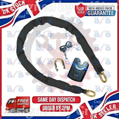 HEAVY DUTY STRONG 1.2M MOTORCYCLE MOTORBIKE BIKE SECURITY CHAIN AND & LOCK - Image 1 of 4