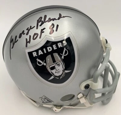 ПОДЛИННЫЙ мини-шлем с автографом ДЖОРДЖА БЛАНДЫ OAKLAND RAIDERS Riddell HOF 81 — BAS - Изображение 1 из 4