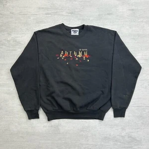 Vintage Autumn Leaves Sweatshirt Adult Medium Black Embroidered Fall Michigan - Picture 1 of 8