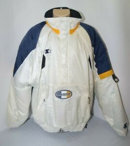 VTG STARTER PROLINE SD LA Chargers NFL Satin Puffer Color Block Hooded Jacket XL