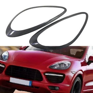 Carbon Fiber Car Headlight Eyebrow Cover Trims For Porsche Cayenne 958 2011-2014 - Picture 1 of 9