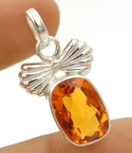 4CT Natural Golden Citrine 925 Sterling Silver Pendant Jewelry 1 1/5" Long @9-7 - Picture 1 of 1