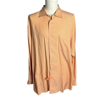 Camisa John W Nordstrom Abotonada 2XL Naranja Cuadros Mangas Largas Bolsillo Foto 1 de 4