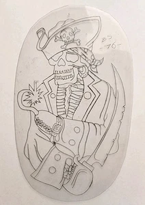 Original Antiguo Firmado Bob Shaw Pirata Lucio Tatuaje Acetato Flash Plantilla 5.5x9 - Imagen 1 de 3