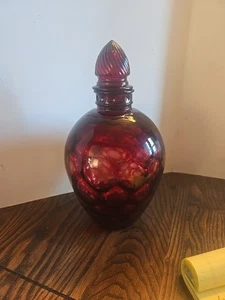 De colección Wheaton Rubí Rojo Panal Vidrio Boticario Botella Decantador Tapón 10.5" - Imagen 1 de 11