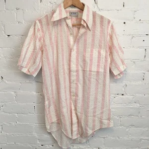 Camisa Vintage Años 60 Hombre Manga Corta Rosa Estampado Pergamino Talla 15 Kennedy's - Imagen 1 de 6