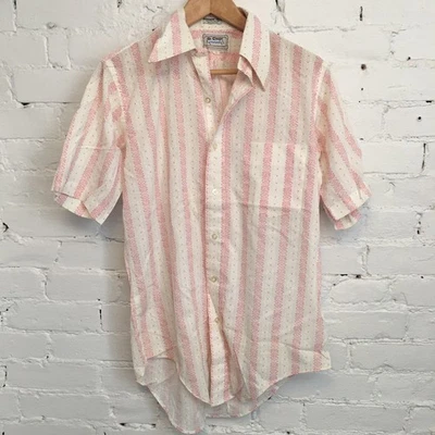 Vintage 60s mens short sleeve shirt pink scroll print size 15 kennedy's - Image 1 of 4