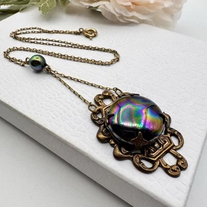 Collar Colgante Vintage Art Nouveau Latón Carnaval Vidrio - Imagen 1 de 9
