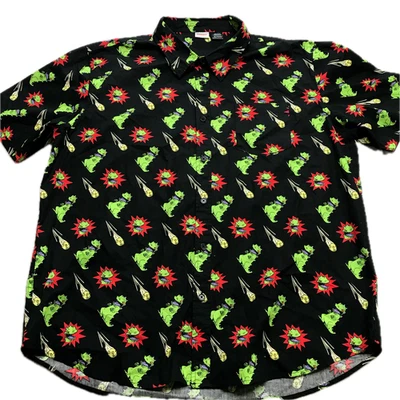 Dinosaurio Nickelodeon Rugrats Reptar abotonado negro talla XXL hawaiano Foto 1 de 4