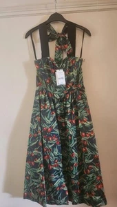 L.K. BENNETT Halter Neck Midi Dress Floral-US Size 12 (UK 16) NWT - Picture 1 of 17