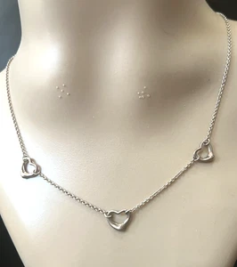Sterling Silver Tiffany & Co. Triple Heart Necklace 16" Long - Picture 1 of 13
