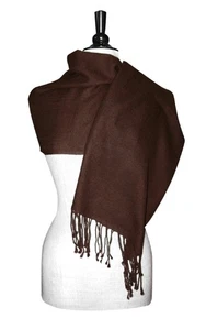 Biagio 100% Wool Pashmina Solid Scarf Chocolate Brown Color Womens Shawl Wrap - Picture 1 of 4