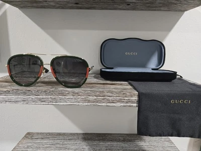 Gafas de sol unisex GUCCI GG0062S 003 57 mm verde aviador/rojo con lente gris claro Foto 1 de 2
