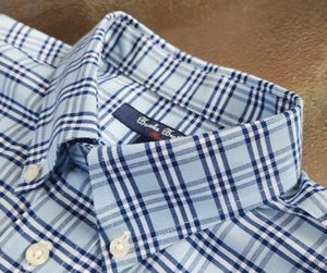 BROOKS BROTHERS SHIRT, Boy's Large (14 x 30) BLUE Navy White Plaid, NO IRON, EUC - Picture 1 of 10