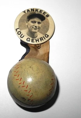 1937 Baseball Lou Gehrig New York Yankees World Series Souvenir Pin Button Charm - Image 1 of 2