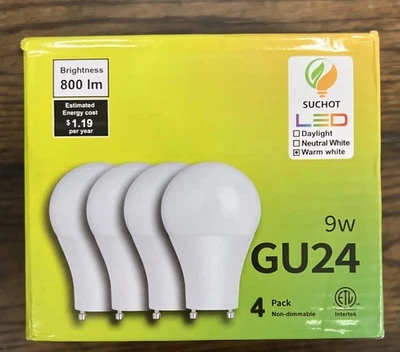 GU24 LED Light Bulb A19 Shape Bulbs 9W Equivalent 60W 5000K Warm Light 800 Lm - Image 1 of 3