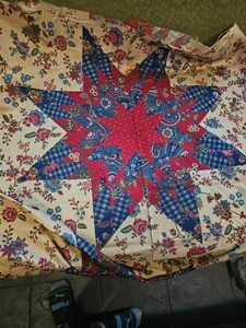 Vtg 2 pan Cotton Fabric tan red blue green Joan Kessler Concord Fabric 84 x 44 - Picture 1 of 3