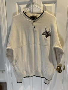 Vintage Cedar Falls Herren Elfenbein Henley Pullover Strickpullover Hirsch Buck Large - Bild 1 von 6