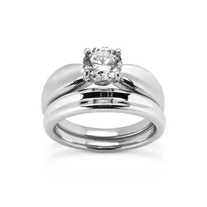 1.05ct H SI1 Round Earth Mined Certified Diamond 14k Gold Engagement Ring Set - Picture 1 of 4