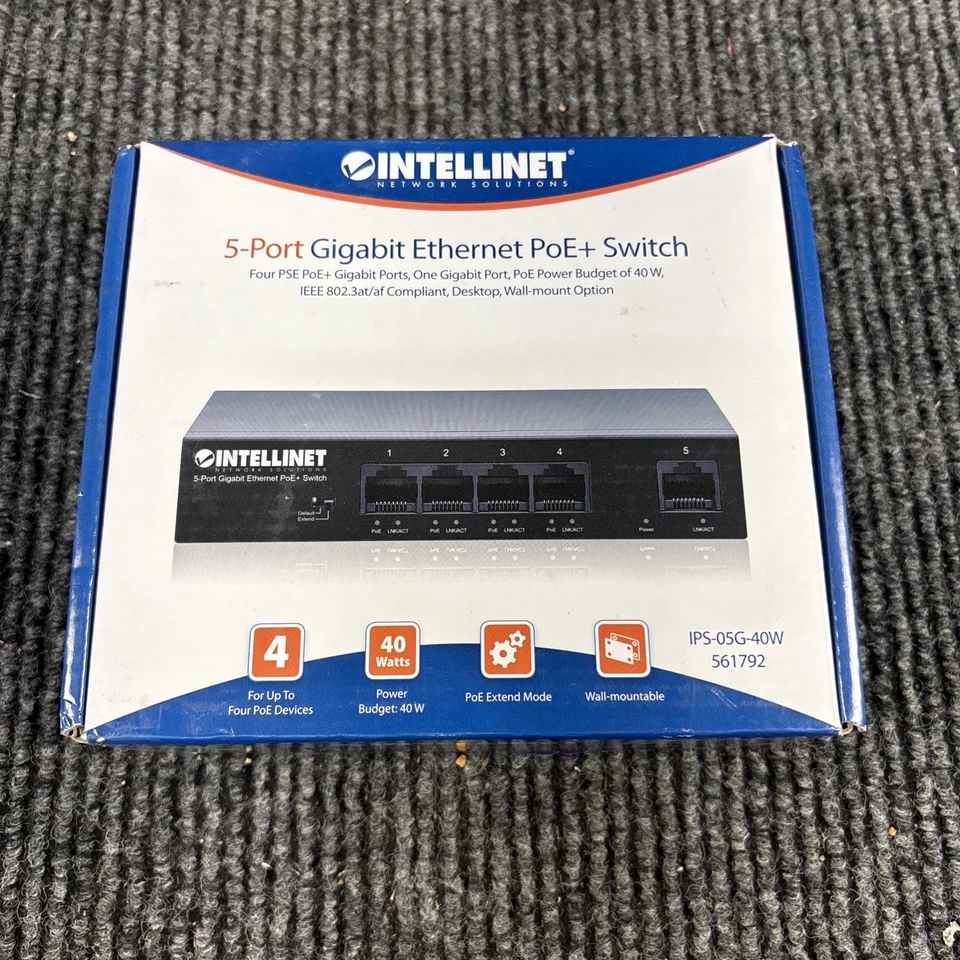 Intellinet 561792 V2 IPS‑05G‑40W 5‑Port Gigabit Ethernet PoE+ Switch NEW - Image 1 of 3