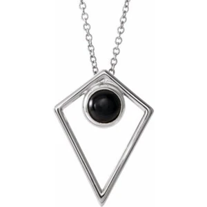 Collar Pirámide Cabujón Ónix Negro Natural 16-18" en Platino - Imagen 1 de 3