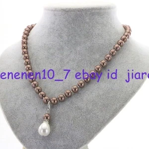 8mm Multicolor Round&12x16mm Drop Pendant South Sea Shell Pearl Necklace Z1389 - Picture 1 of 25