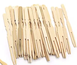100 pcs Mini Bamboo Fruit Fork Food Appetizer Cocktail Pastry Dessert Picks 4111 - Picture 1 of 4