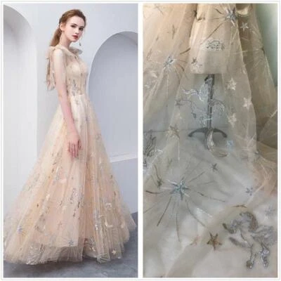 Tulle Embroidery Mesh Star Moon Fabric Sheer DIY Tutu Skirt Wedding Dress Cloth - Image 1 of 4