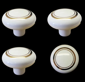 Paquete de 10 perillas de gabinete de cerámica de porcelana blanca diseño de anillo de oro doble 50 mm - Imagen 1 de 3