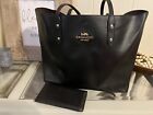 Coach LH Town Tote Bag Grain Leather Black Large With Check Book Cover
