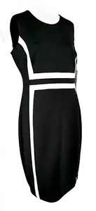 Abito a tubino senza maniche Calvin Klein Casual Elegance nero bianco color block nuovo con etichette - Foto 1 di 4