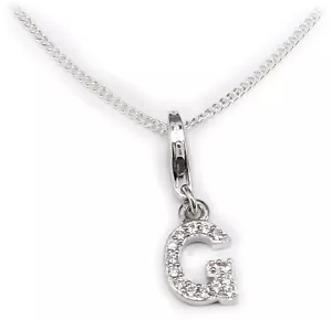 Ciondolo Charm Lettera G Zirconia 9 MM Argento 925 Incl. Collana Maglia Grumetta - Foto 1 di 3