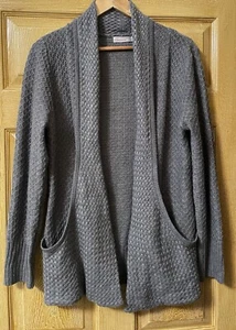 Women’s 89th + Madison Grey Cardigan Open Front Size Large Waffle Knit J Pockets - Picture 1 of 5
