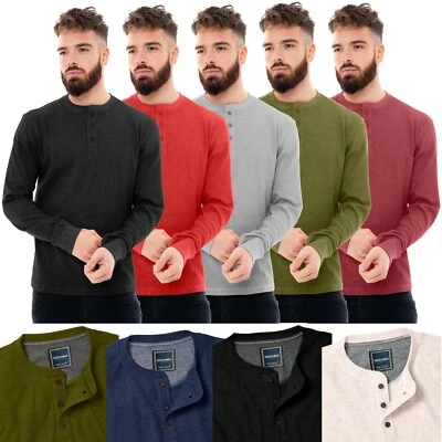 Camiseta para Hombres Henley Jersey Top Térmica Cuello Abuelo Tejido Gofre Manga Larga Trabajo Foto 1 de 4