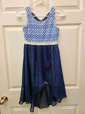 Emily West Girl's Size 8 Chiffon High Low Fashion Dress Blue & White EUC Lined - Image 1 of 4