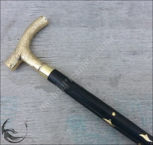 Vintage Brass Handle Antique Victorian Cane wooden Walking Stick Style Designer - Picture 1 of 12