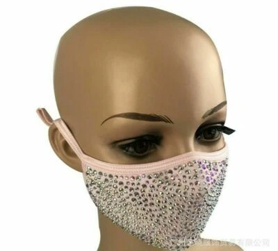 Rhinestone Bling Crystal Face Mask Reusable Washable Party Christmas Gift - Image 1 of 4